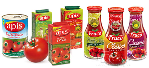 Packaging Tomates Apis: lata, brick, sleever.
